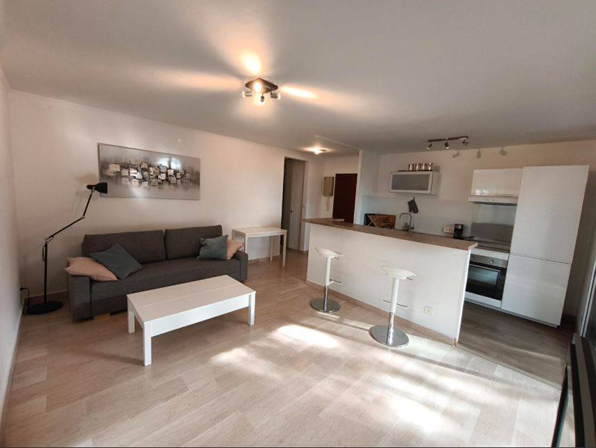 le séjour vu d'un autre angle avec la cuisine équipée en retrait