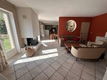 le séjour avec cheminée donnant sur la salle à manger