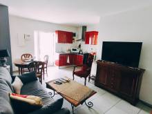 vue du séjour avec la cuisine équipée